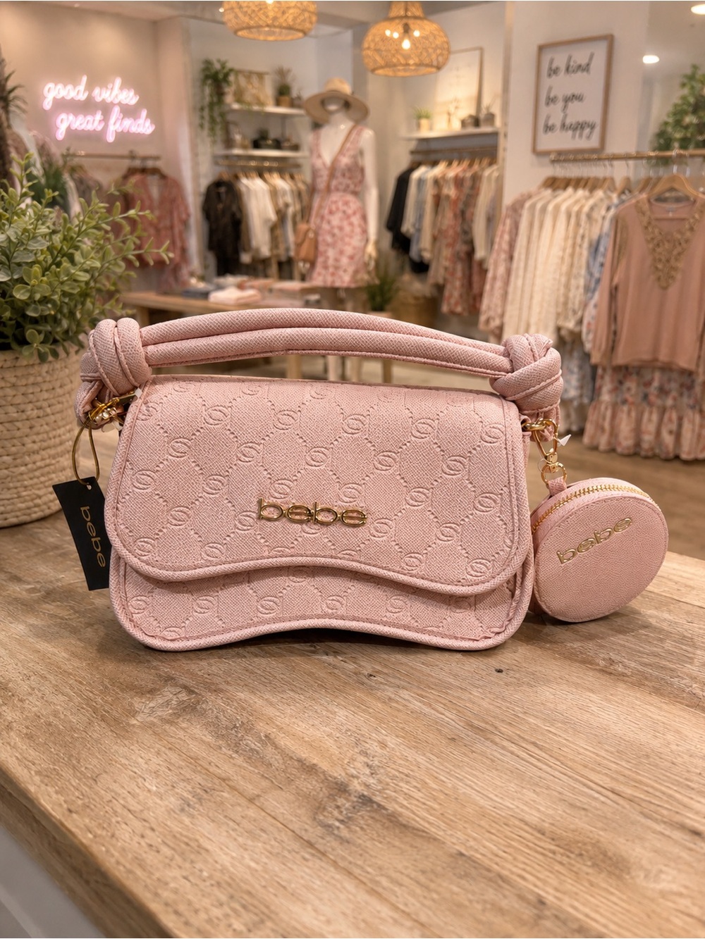 Bebe Romina Embossed Powder Pink Crossbody Bag w/ Coin Purse NWT